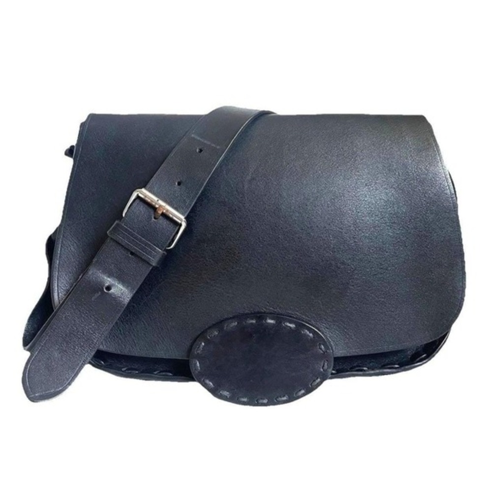 Vtg Y2k Banana Republic 100% Leather Saddle Crossbody Bag Black Suede Silver